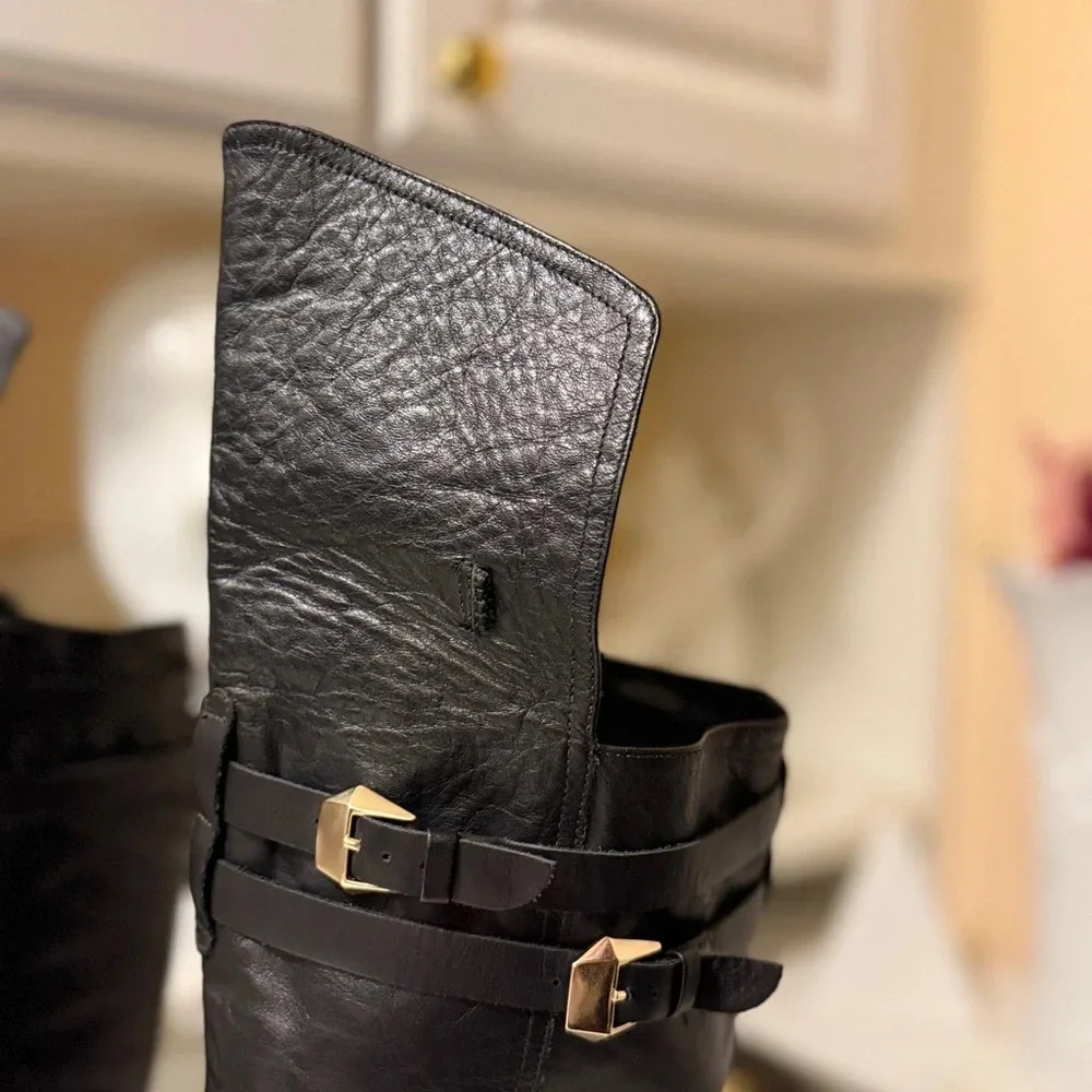 CARRANO over the knee leather boots with thick heels